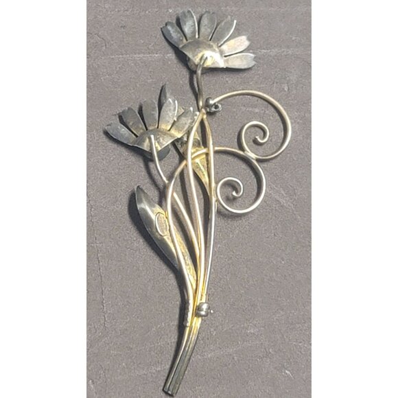 Vintage Van Dell 1/20 12 K Gold Filled on Silver - Floral Brooch - Yellow Rhines - Picture 2 of 5